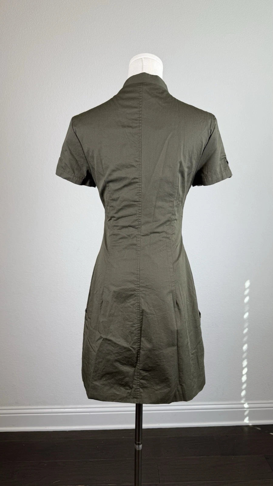 ZARA Women’s Green Mini Dress Zip Front Stand Collar Cotton Pockets Size S/M