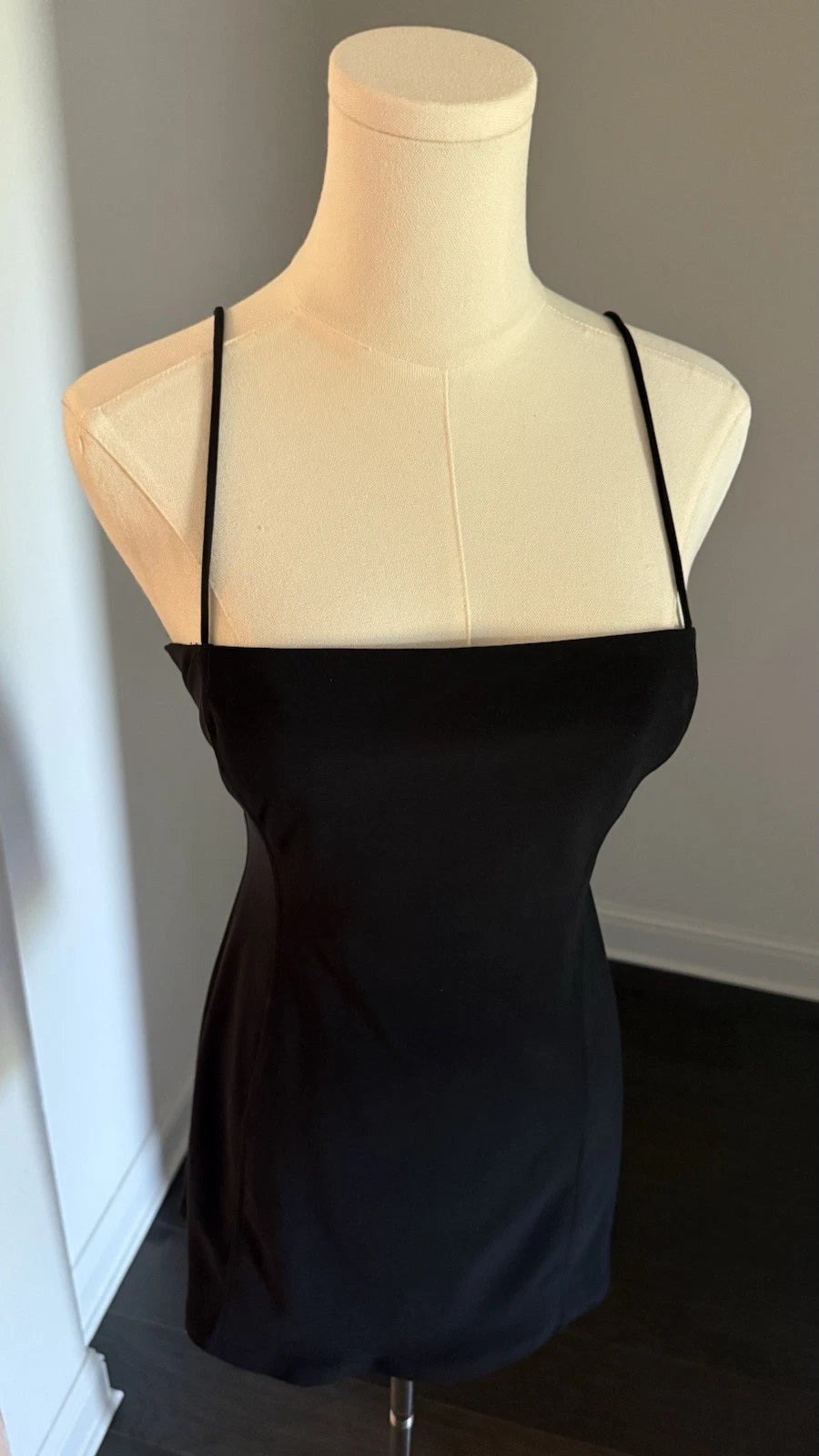 ZARA Women’s Black Mini Dress Size M Spaghetti Strap Square Neck Fitted
