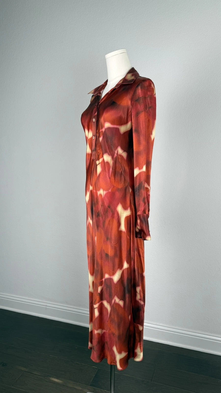 ZARA ZW Collection Red Printed Satin Midi Shirt Dress Size M NWT