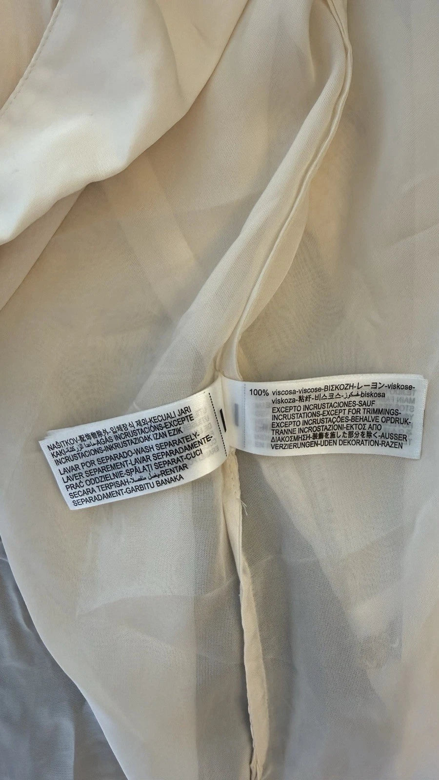 ZARA Women’s Ivory Sheer Collared Button-Up Blouse Viscose Long Sleeve Size S