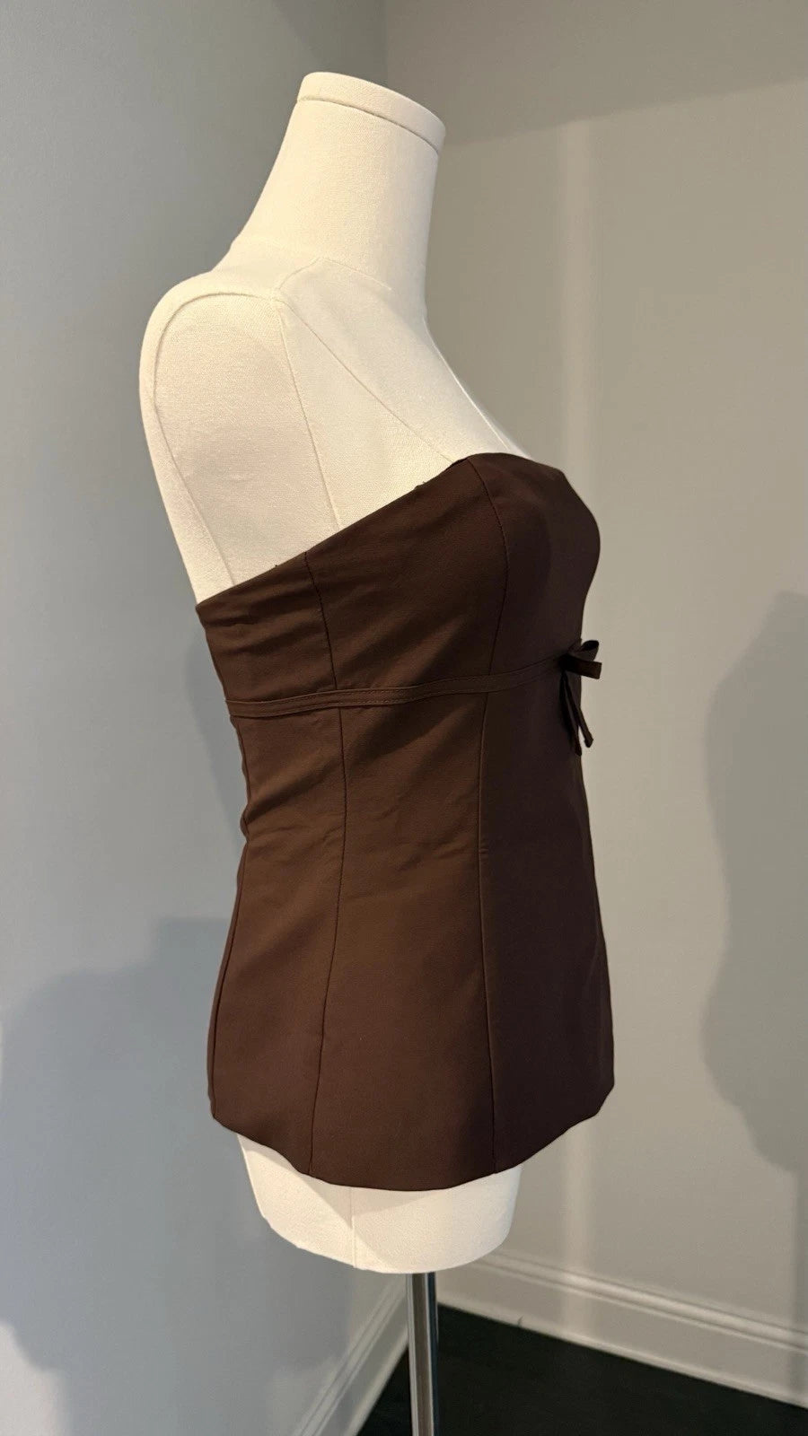 ZARA Women’s Brown Strapless Corset Bustier Top Size S NWT Bow Detail