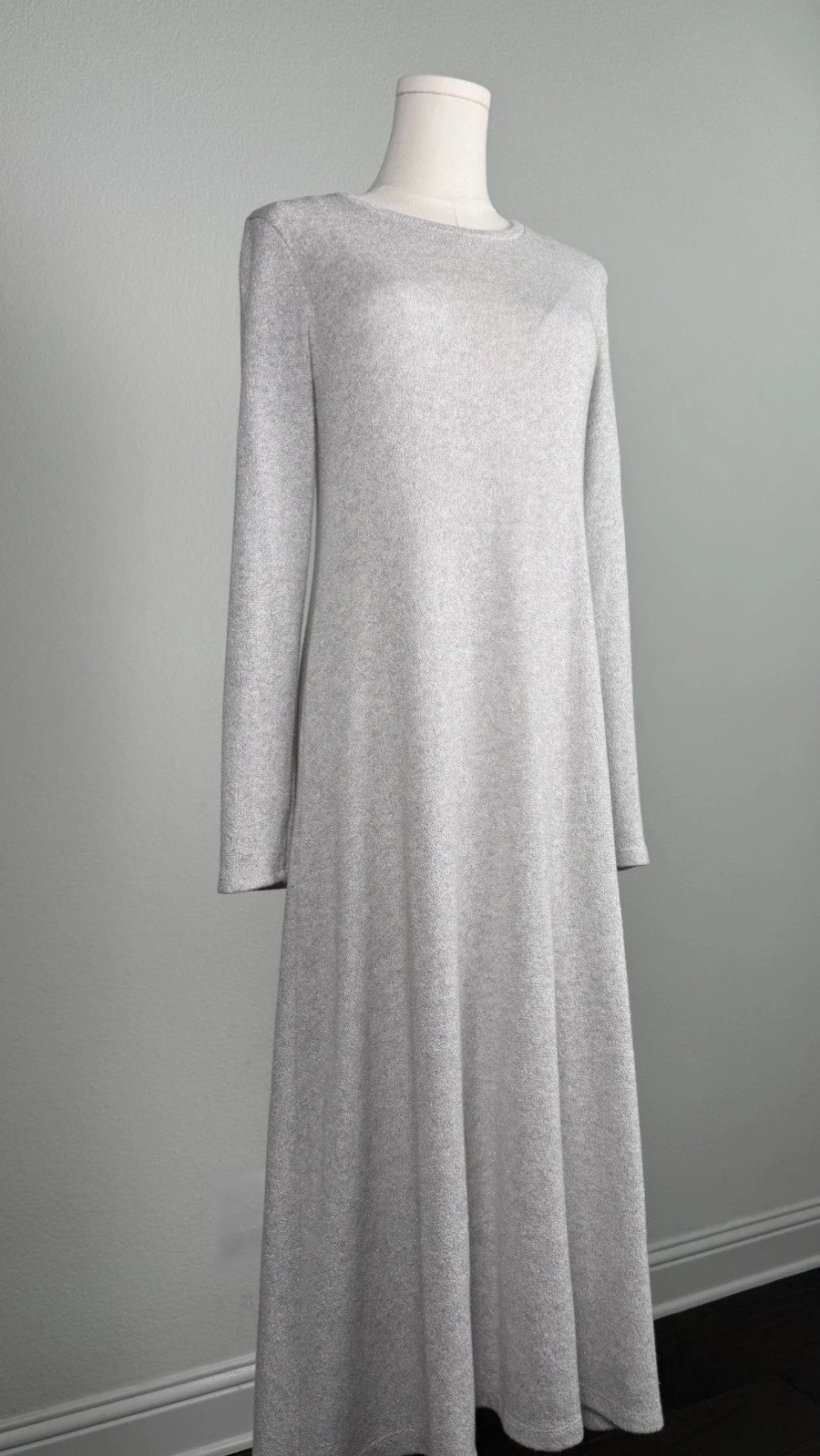 ZARA Women’s Gray Glitter Knit Long Sweater Dress Long Sleeve Size S