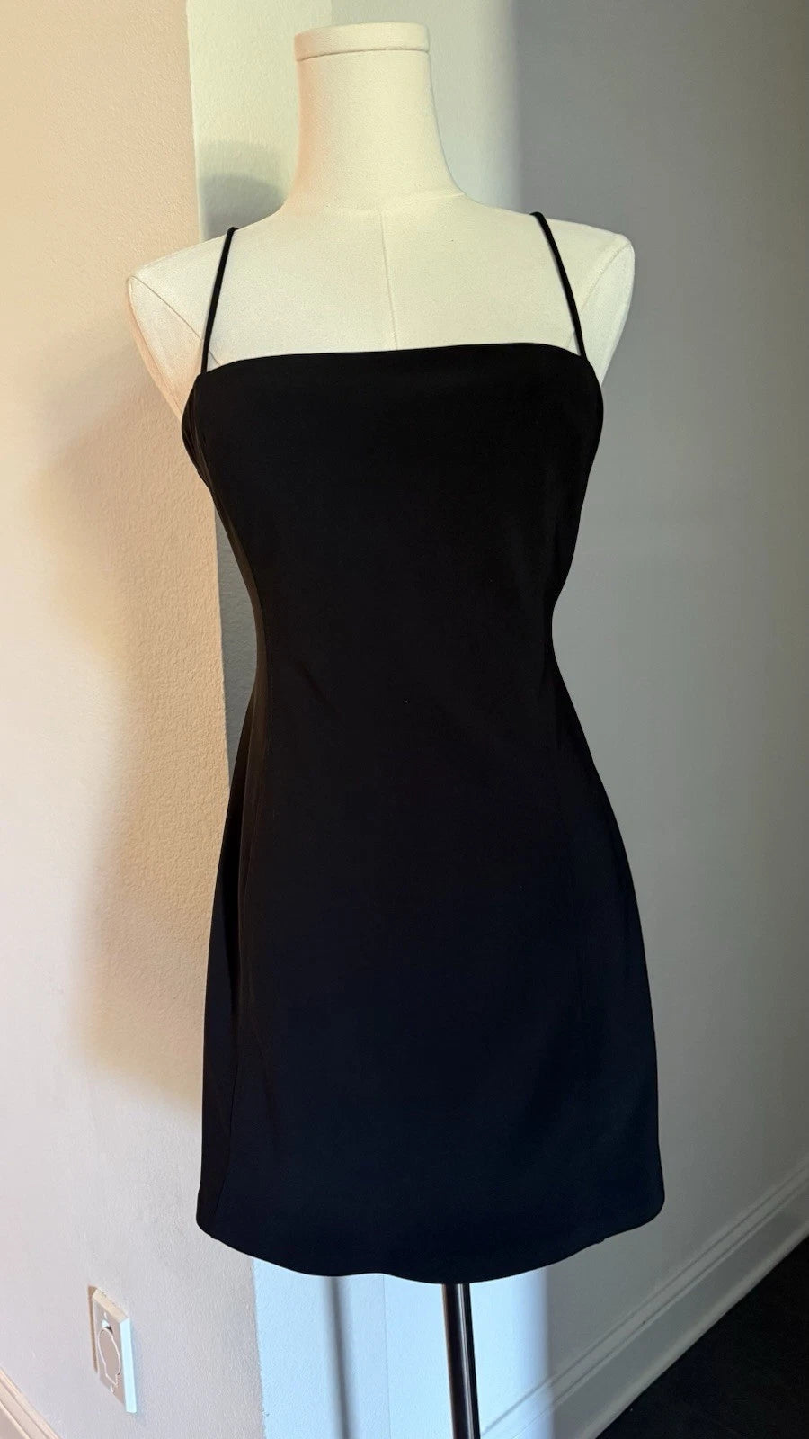 ZARA Women’s Black Mini Dress Size M Spaghetti Strap Square Neck Fitted