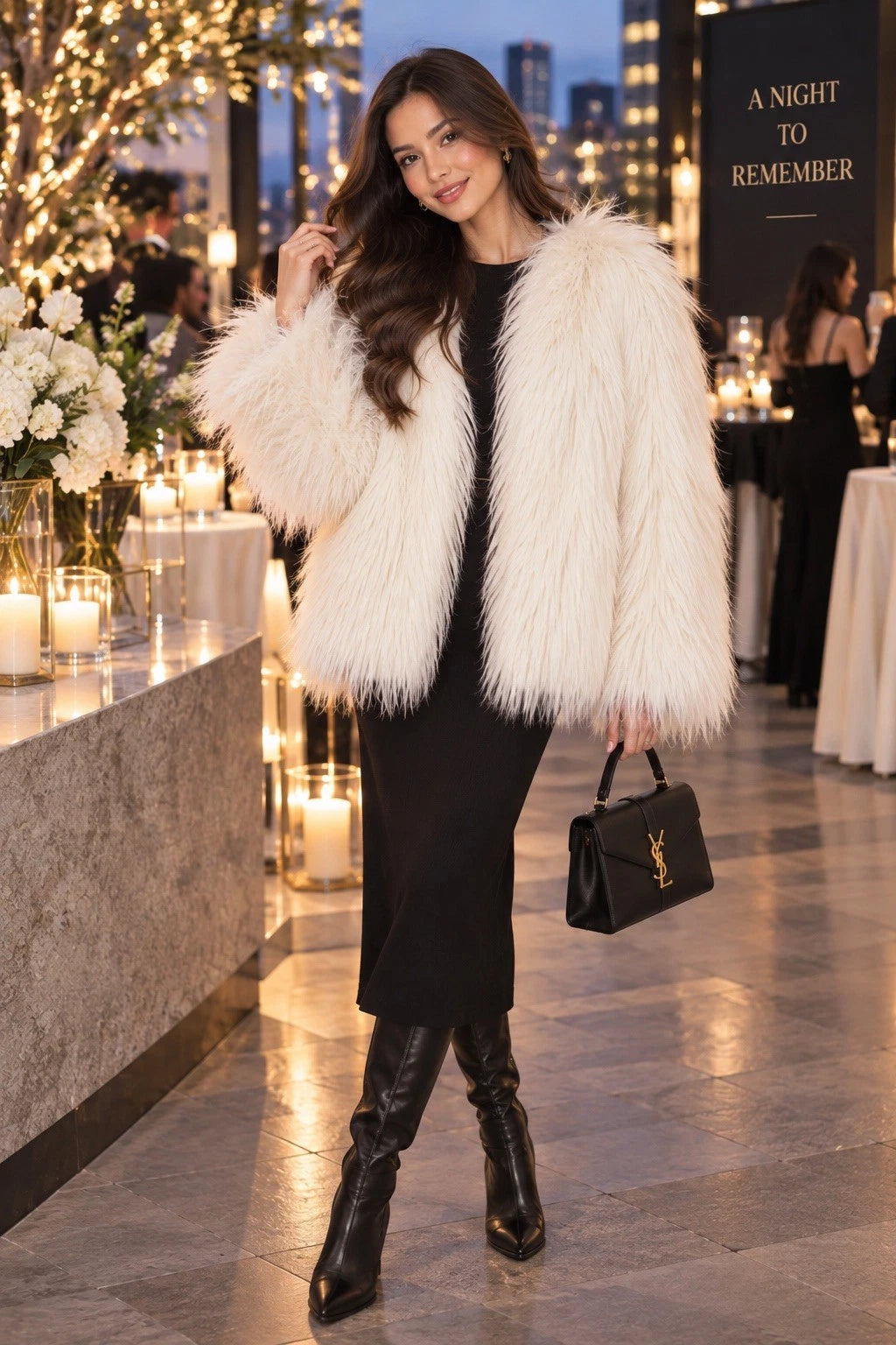 ZARA Faux Fur Jacket Ecru White Size M 3833/240/712 Long Sleeve Coat