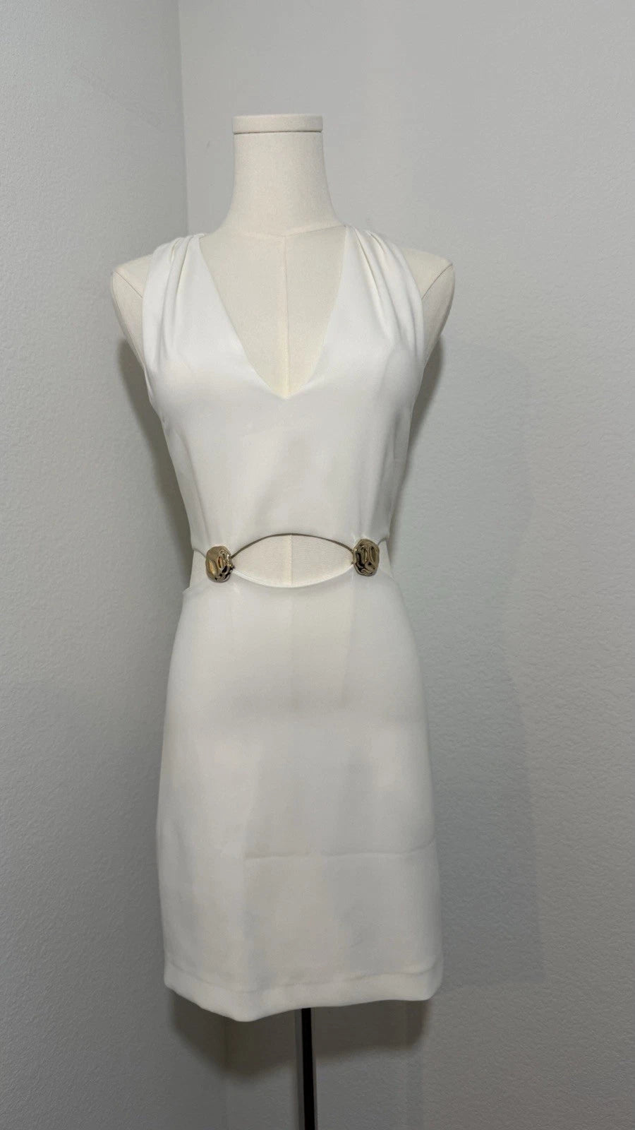 ZARA Cut Out Mini Dress Ecru White Gold Hardware Size M NWT