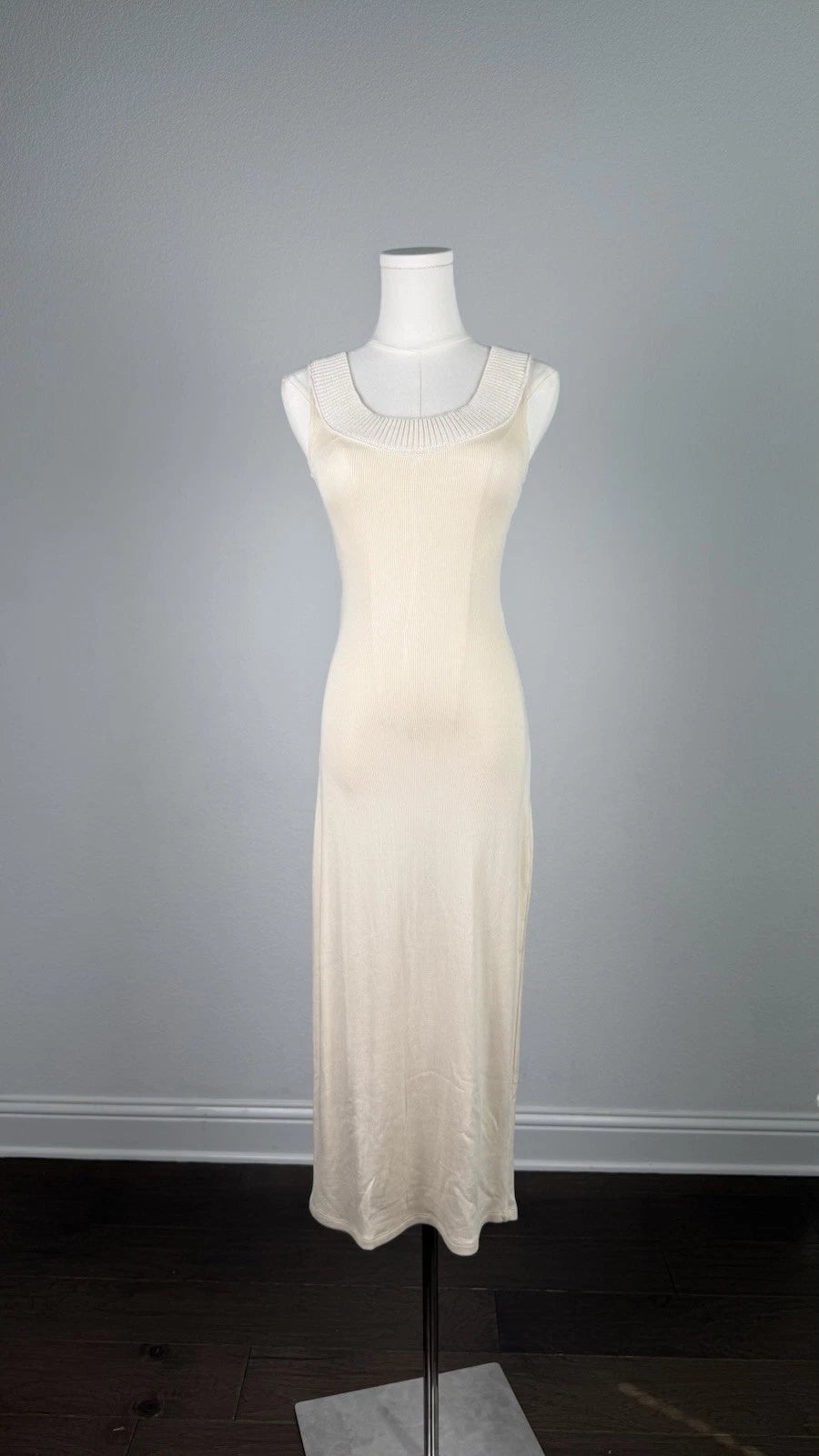 ZARA Ribbed Knit Tank Maxi Dress Beige Stretch Sleeveless Size S 4174/062/712