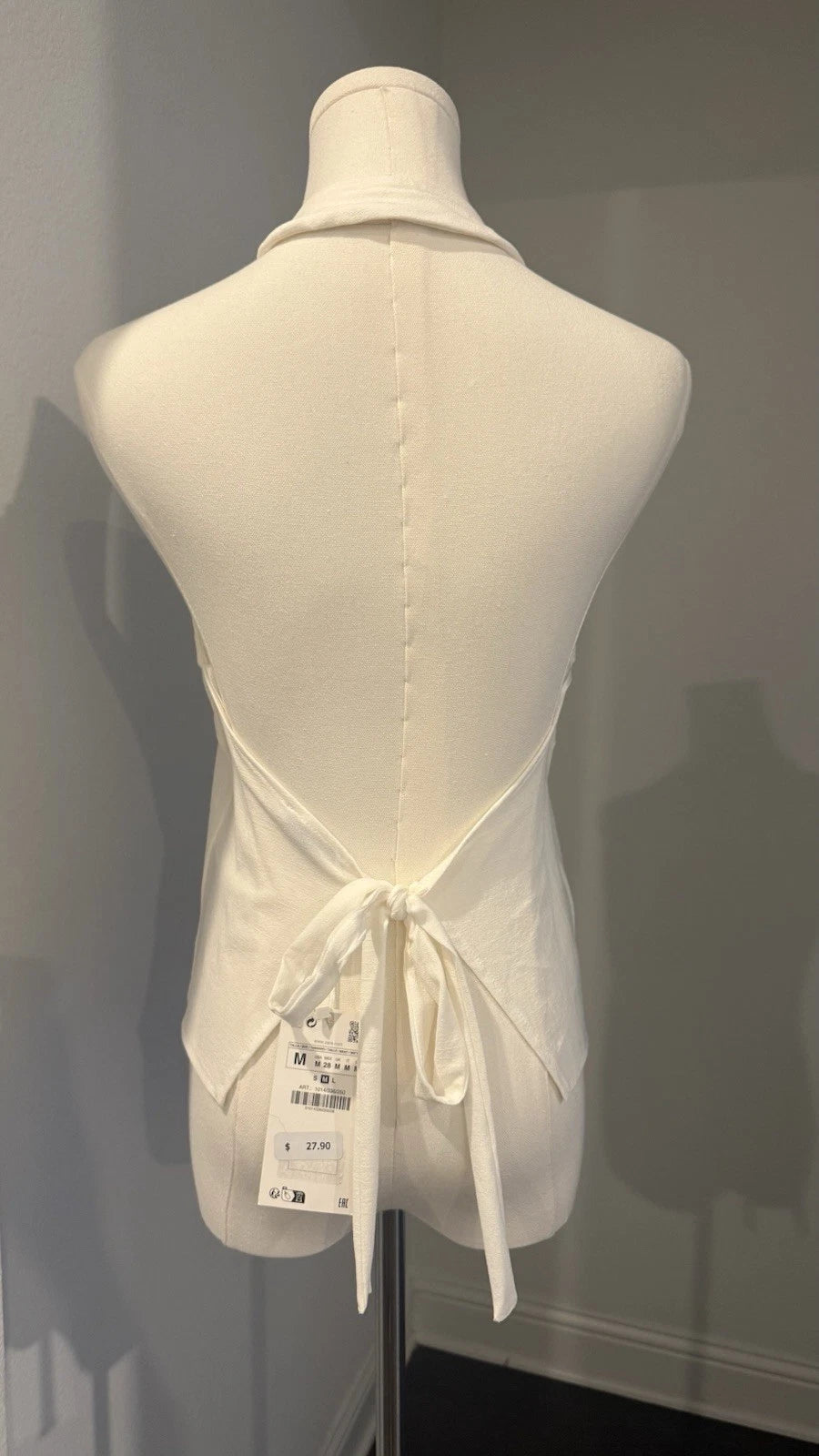 ZARA Women’s Halter Top Size M White Open Back Tie Back NWT 1014/336/250