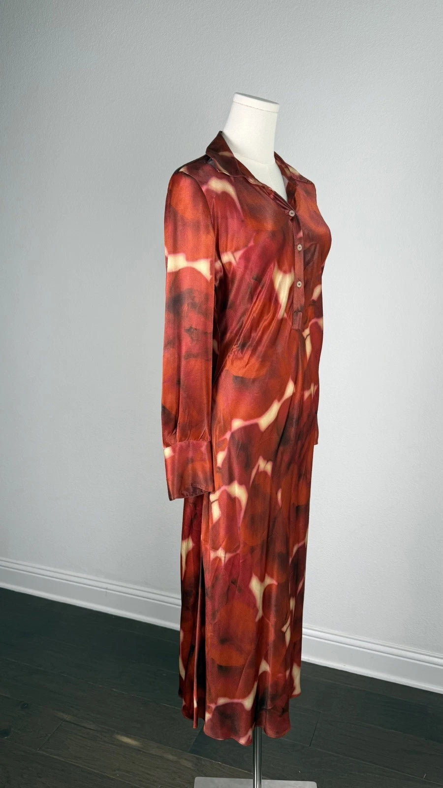 ZARA ZW Collection Red Printed Satin Midi Shirt Dress Size M NWT