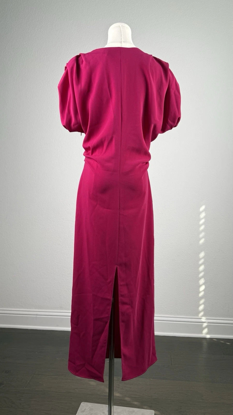 ZARA Pink V-Neck Puff Sleeve Sheath Long Dress XS Polyester 0387/053/940