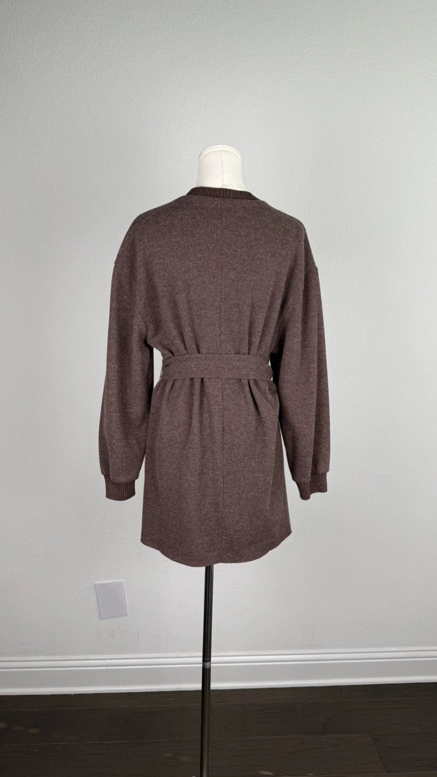 ZARA Women’s Brown Knit Sweater Dress Short Crew Neck Long Sleeve Belted L
