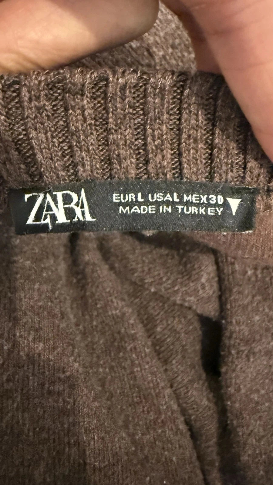 ZARA Women’s Brown Knit Sweater Dress Short Crew Neck Long Sleeve Belted L