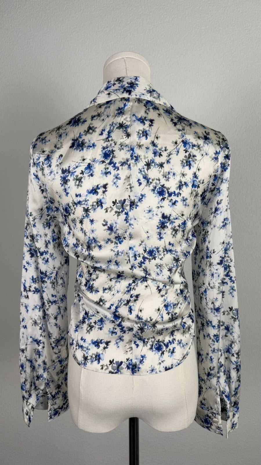 ZARA Blue White Floral Satin Fitted Shirt Blouse Size S 2580/126