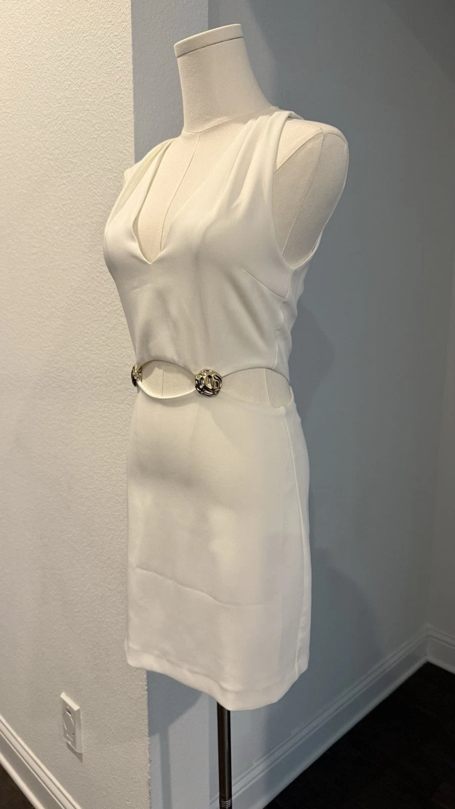 ZARA Cut Out Mini Dress Ecru White Gold Hardware Size M NWT