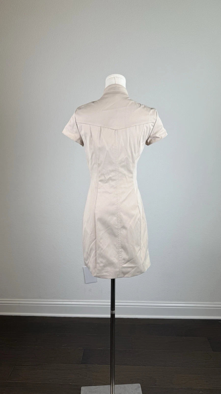 ZARA Women’s Beige Lined Collared Button Shirt Mini Dress Short Sleeve Size S