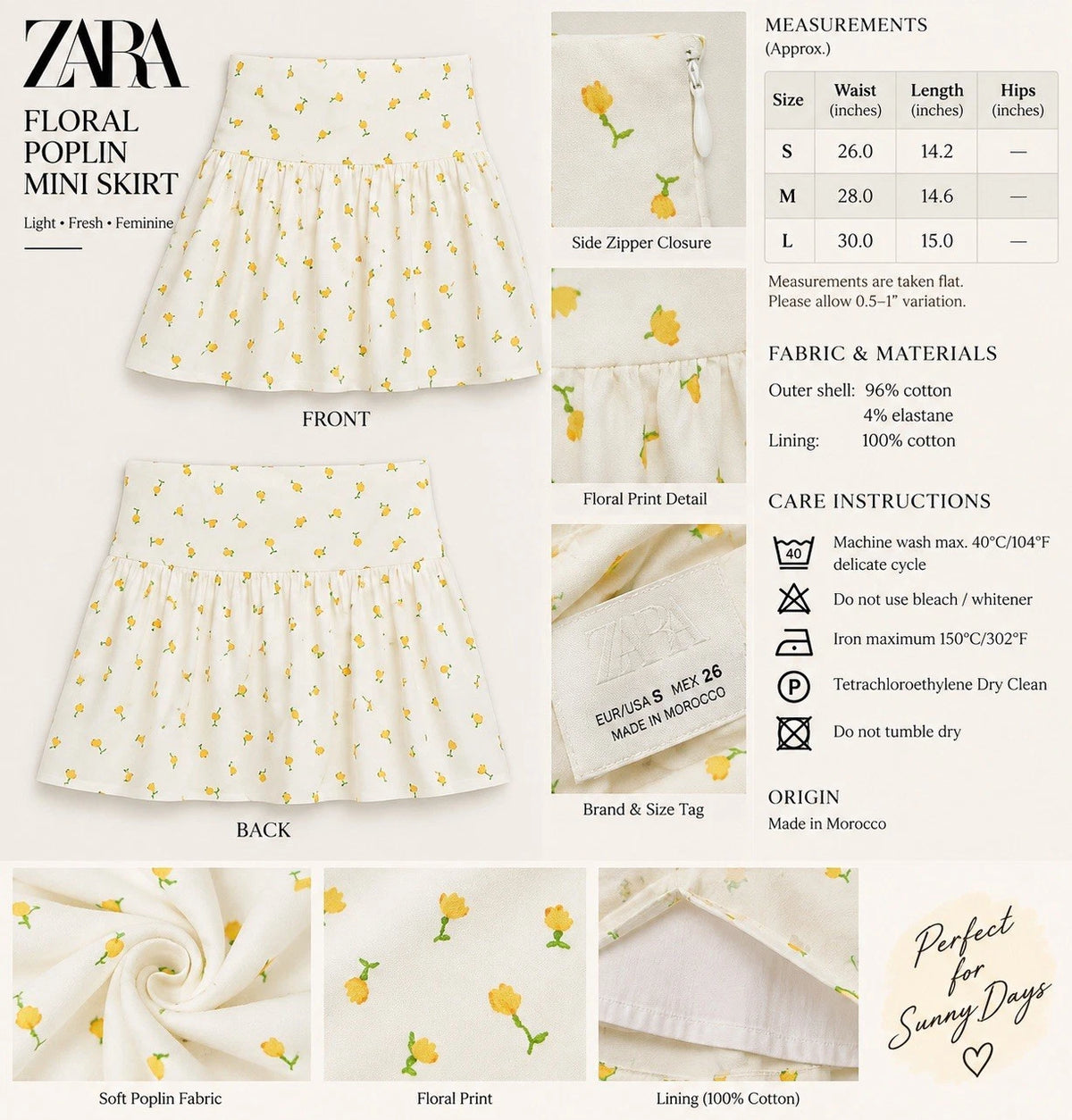 ZARA Floral Poplin High Rise A-Line Mini Skirt Lined Pleated Zip S NWT