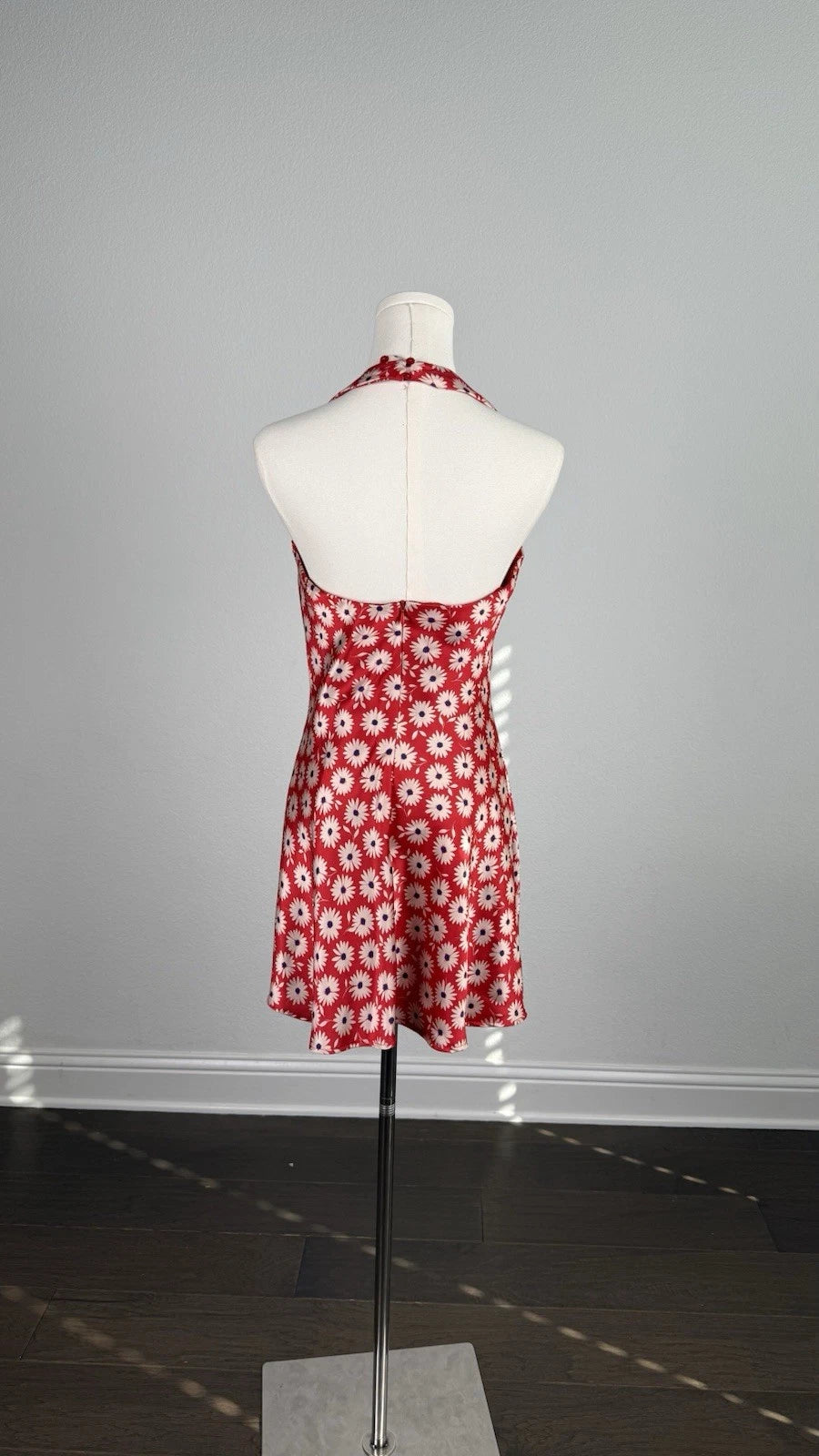 ZARA Red/White Floral Halter Sweetheart Ruched Mini Dress Pockets Size M