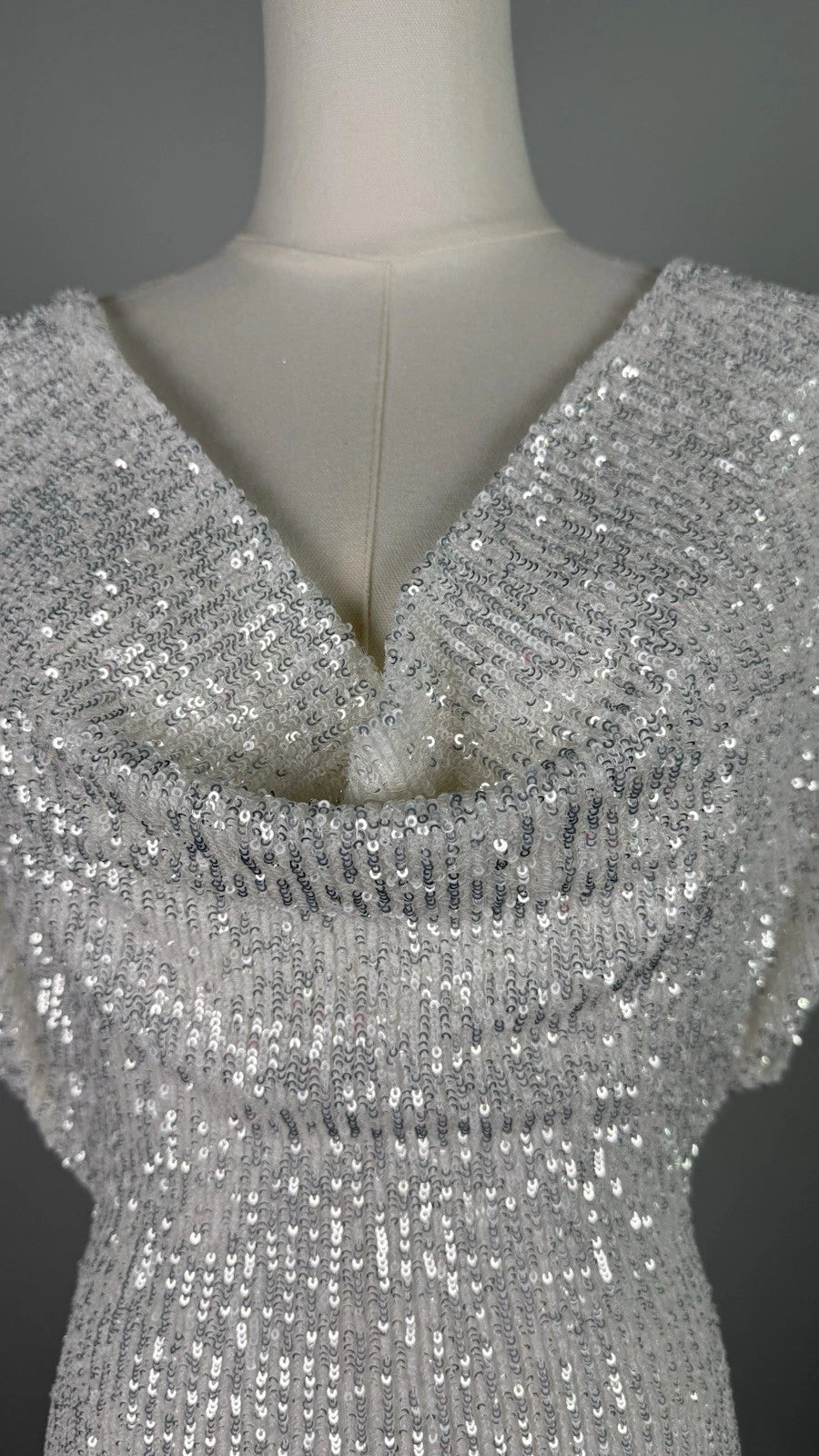 ZARA Sequin Cowl Neck Puff Sleeve Mini Dress White Size XS 4772/358/250