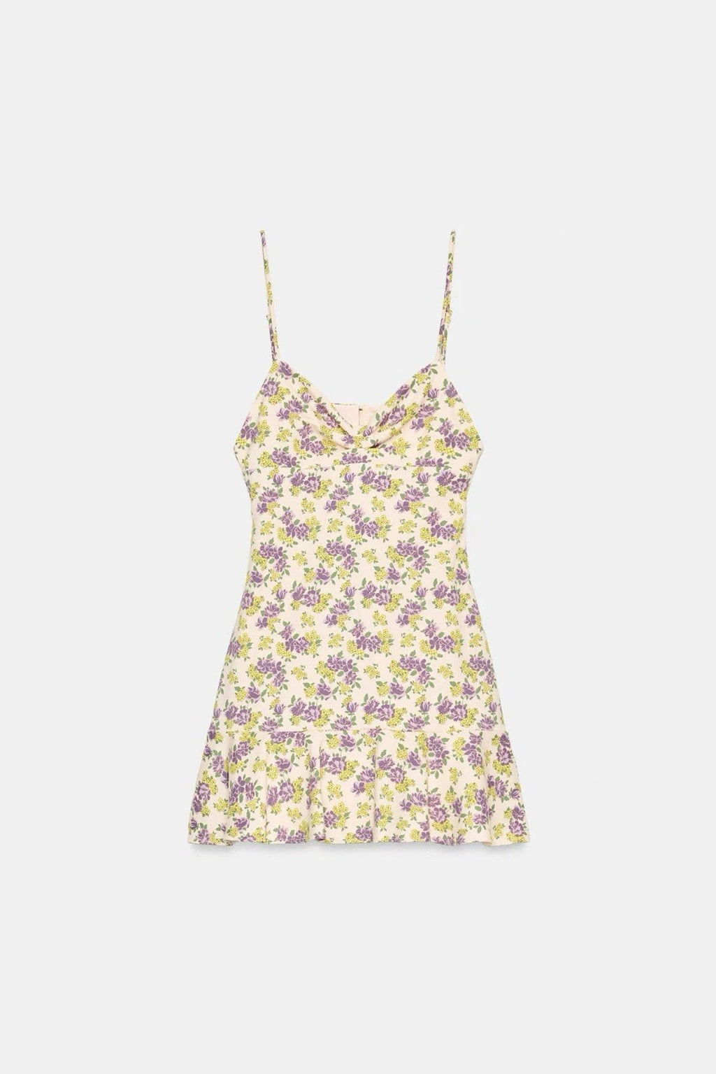 ZARA Floral Satin Slip Mini Dress V-Neck Open Back Cut-Out Size S 3152/326/668