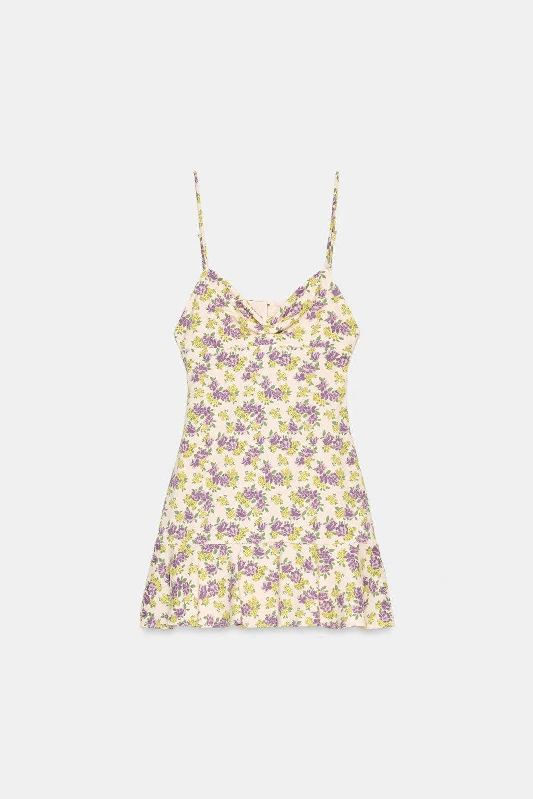 ZARA Floral Satin Slip Mini Dress V-Neck Open Back Cut-Out Size S 3152/326/668