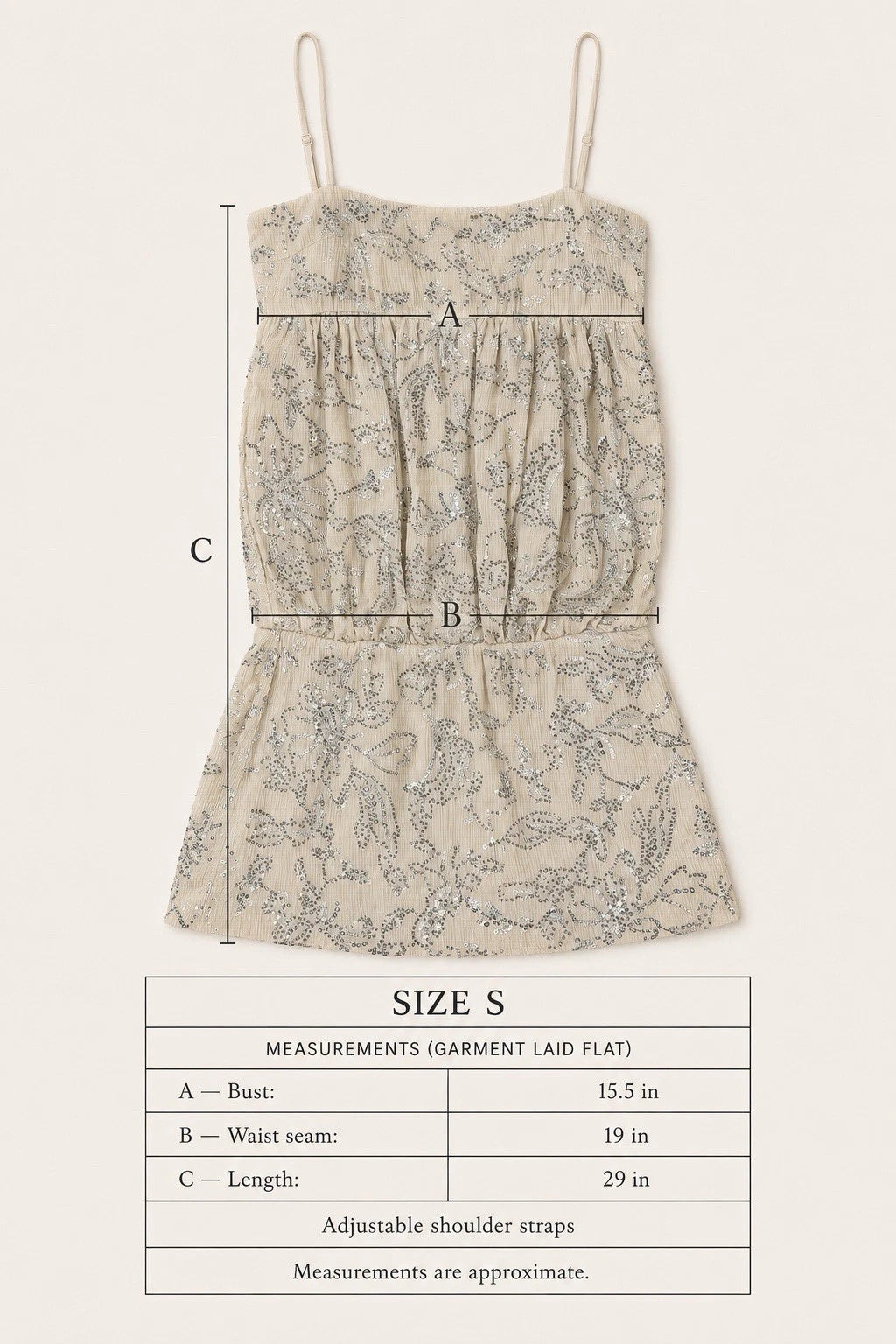 ZARA Women's S Champagne Silver Sequin Beaded Floral Mini Slip Dress 4772/366
