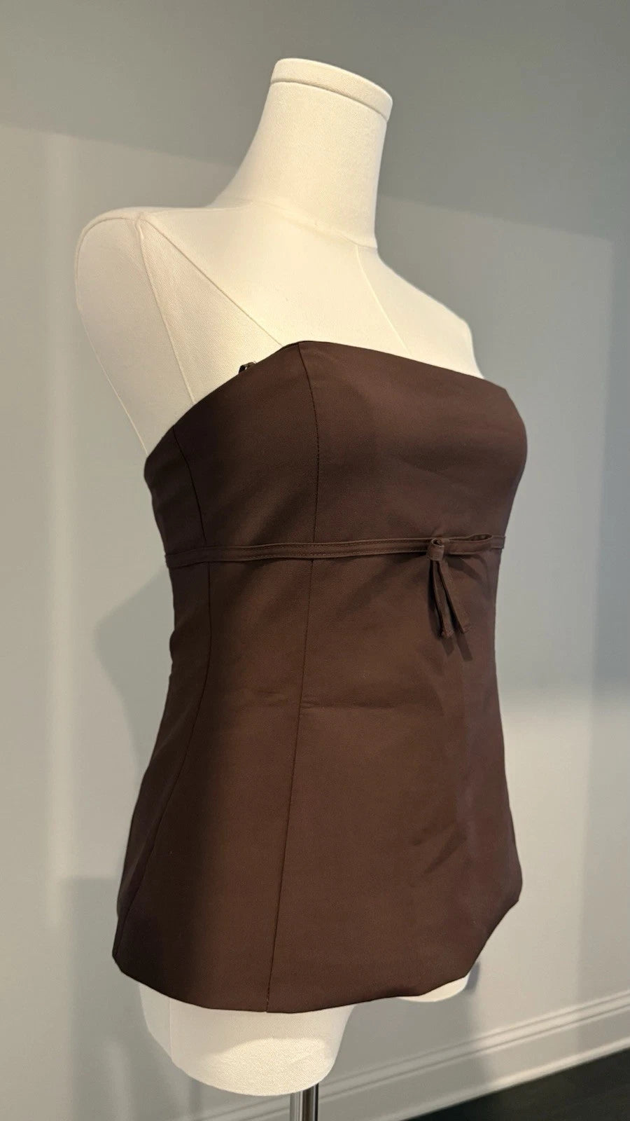 ZARA Women’s Brown Strapless Corset Bustier Top Size S NWT Bow Detail