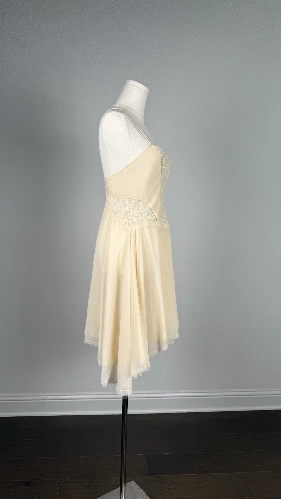 ZARA Women’s Cream Lace Lined Fit & Flare Sweetheart Dress Zip Straps Size S M