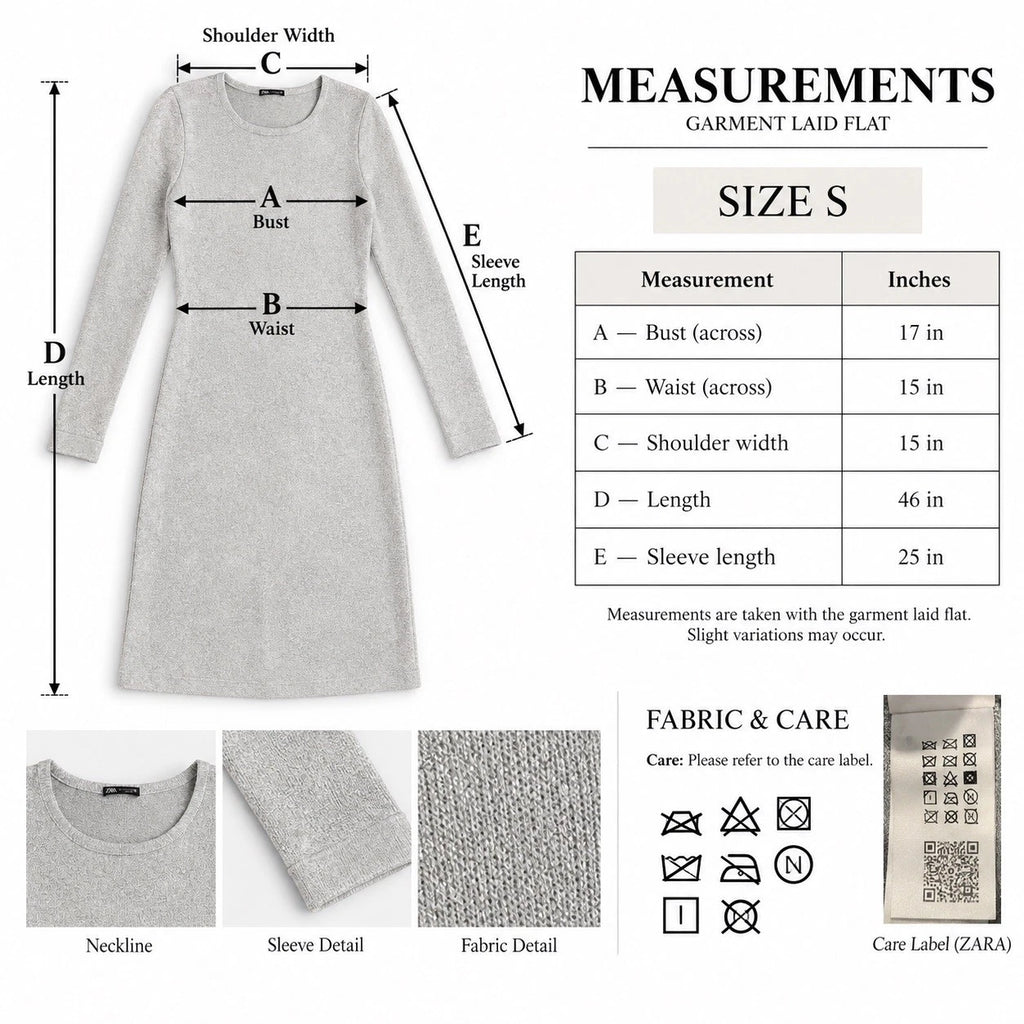 ZARA Women’s Gray Glitter Knit Long Sweater Dress Long Sleeve Size S