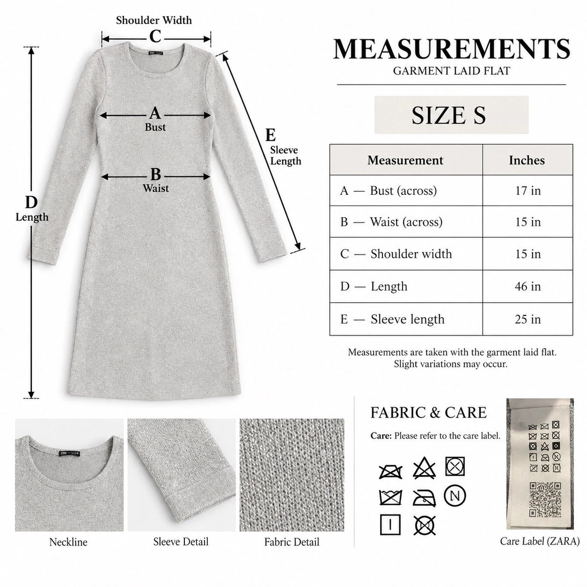 ZARA Women’s Gray Glitter Knit Long Sweater Dress Long Sleeve Size S