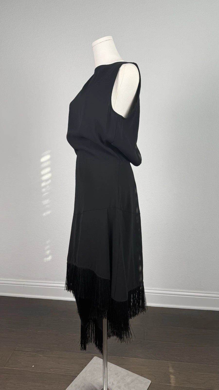 ZARA Black Asymmetric Fringe Open Back Knit Midi Dress Size XS 1758/042/800