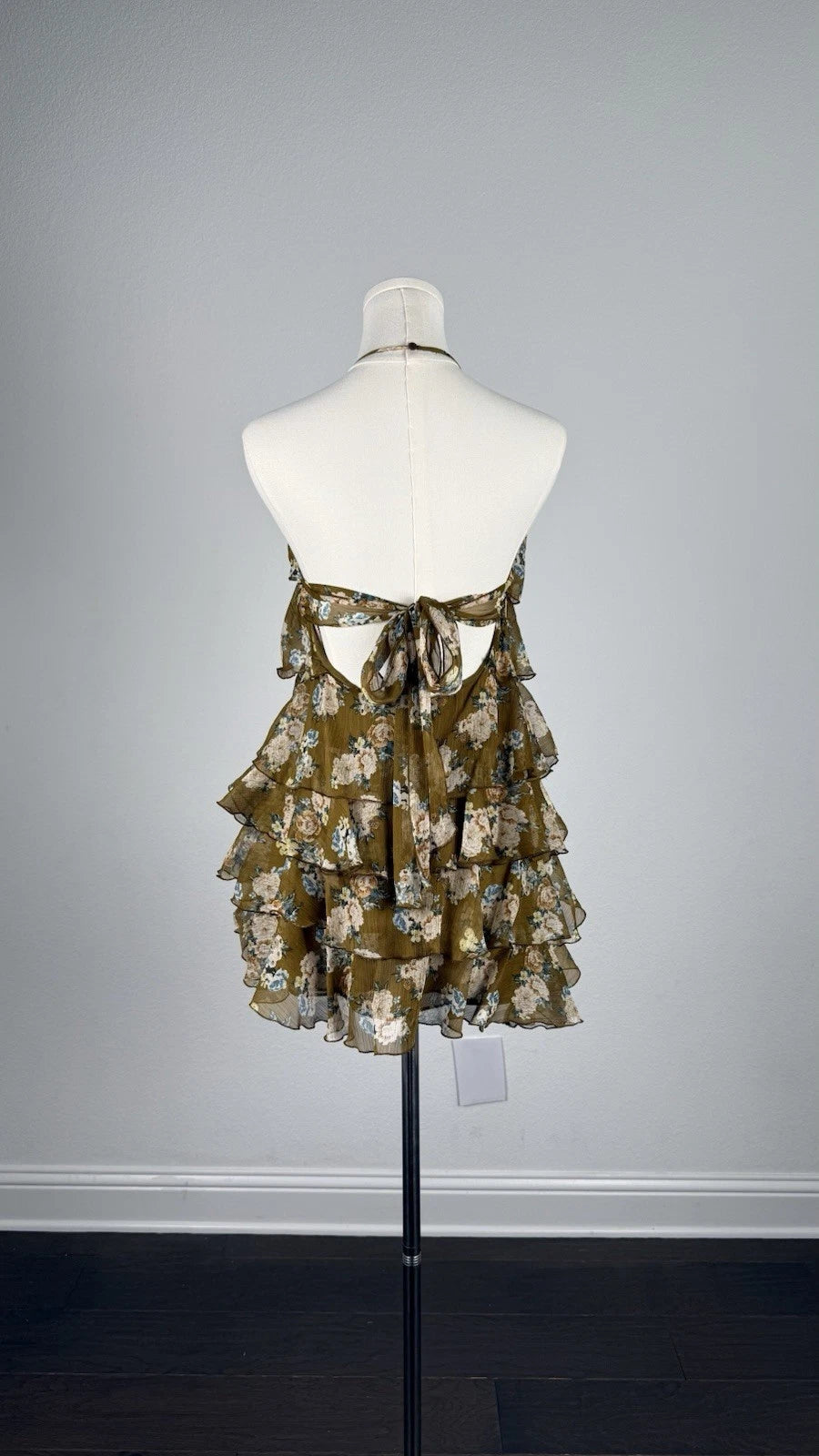 ZARA Floral Ruffle Layered Halter Open Back Lined Mini Dress Size S 2596/466/071