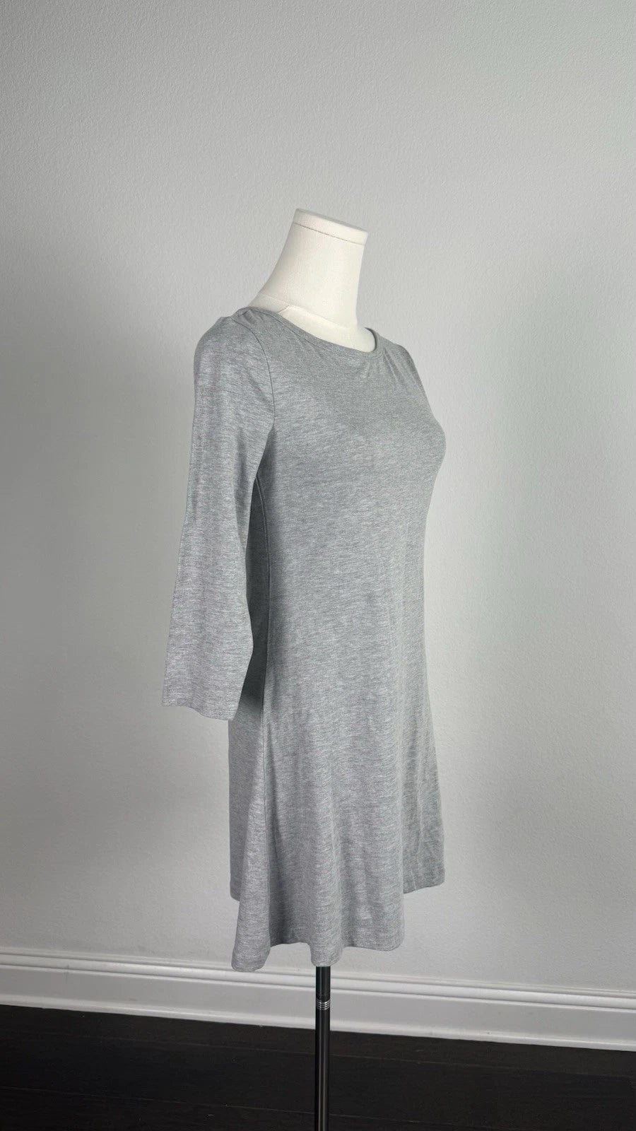 ZARA Gray Solid A-Line Mini Dress Round Neck 3/4 Sleeve Knit Stretch Size M