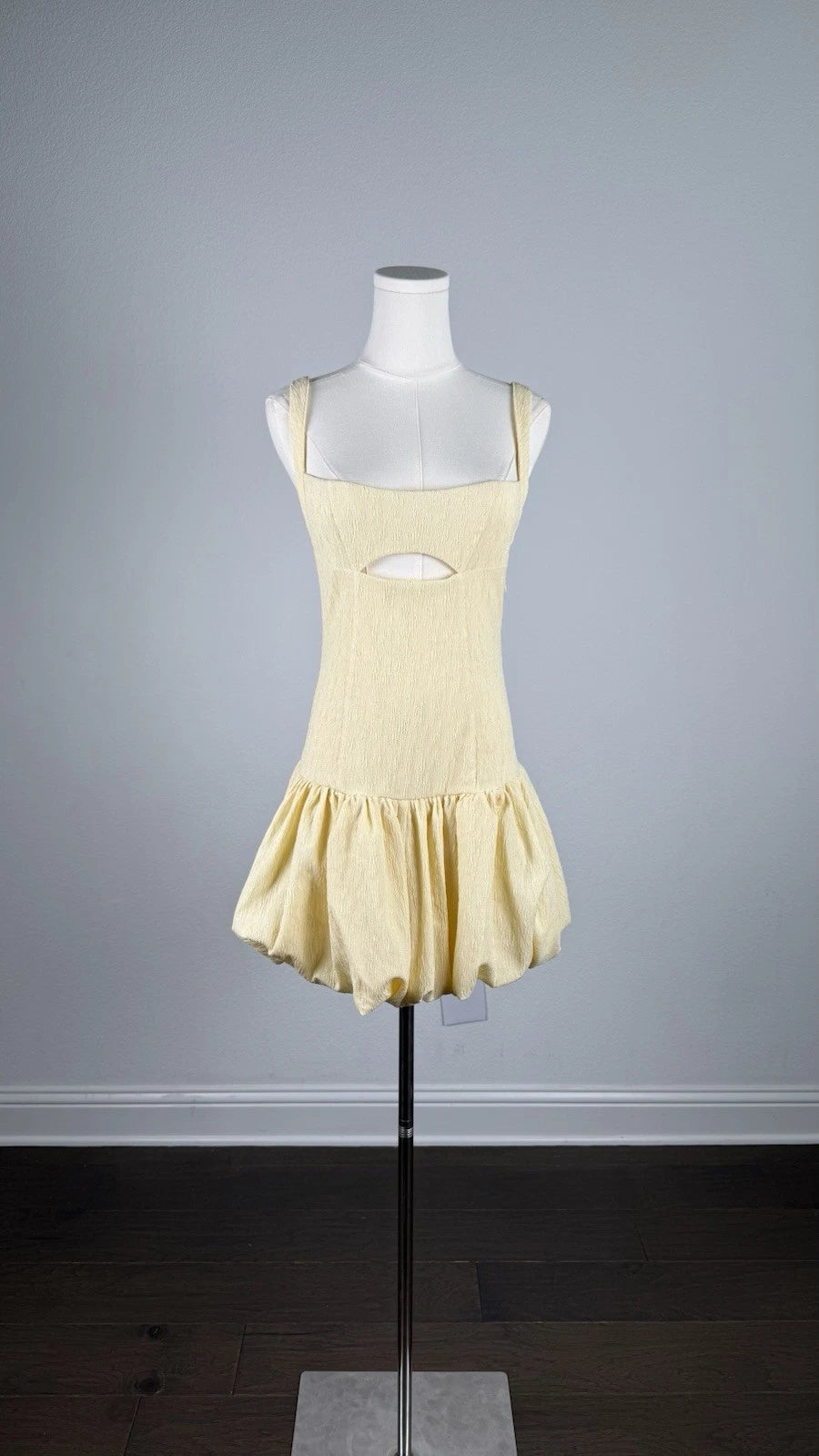 ZARA Yellow Crinkle Textured Cut-Out Square Neck Lined Mini Dress Size S