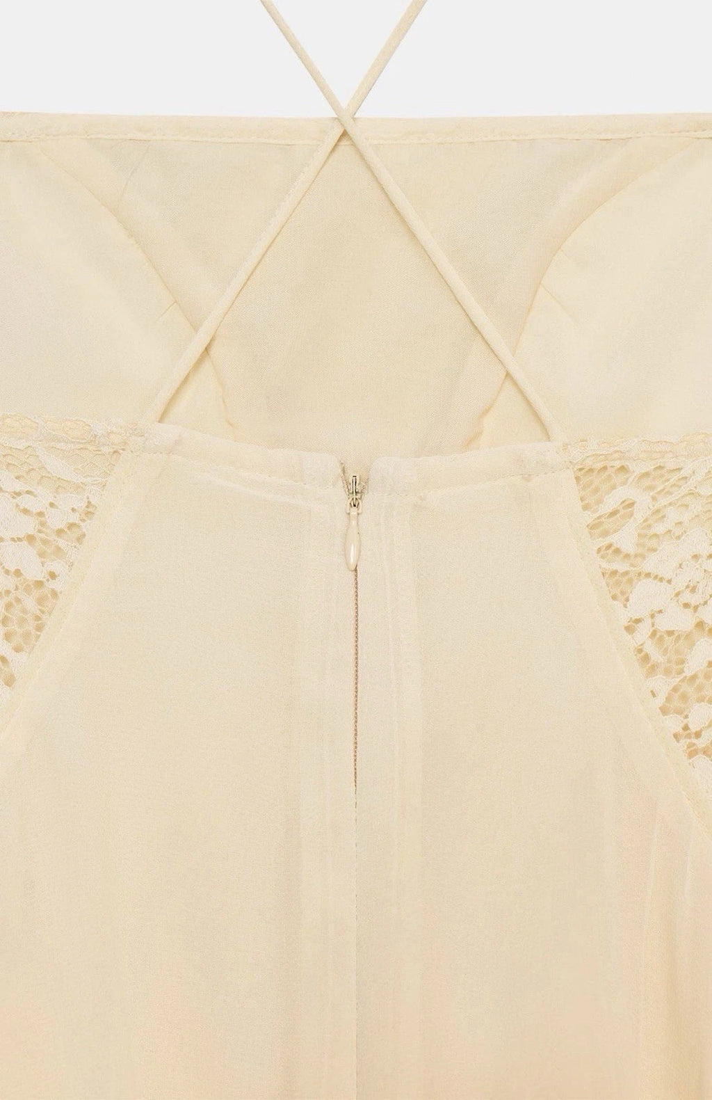 ZARA Women’s Cream Lace Lined Fit & Flare Sweetheart Dress Zip Straps Size S M