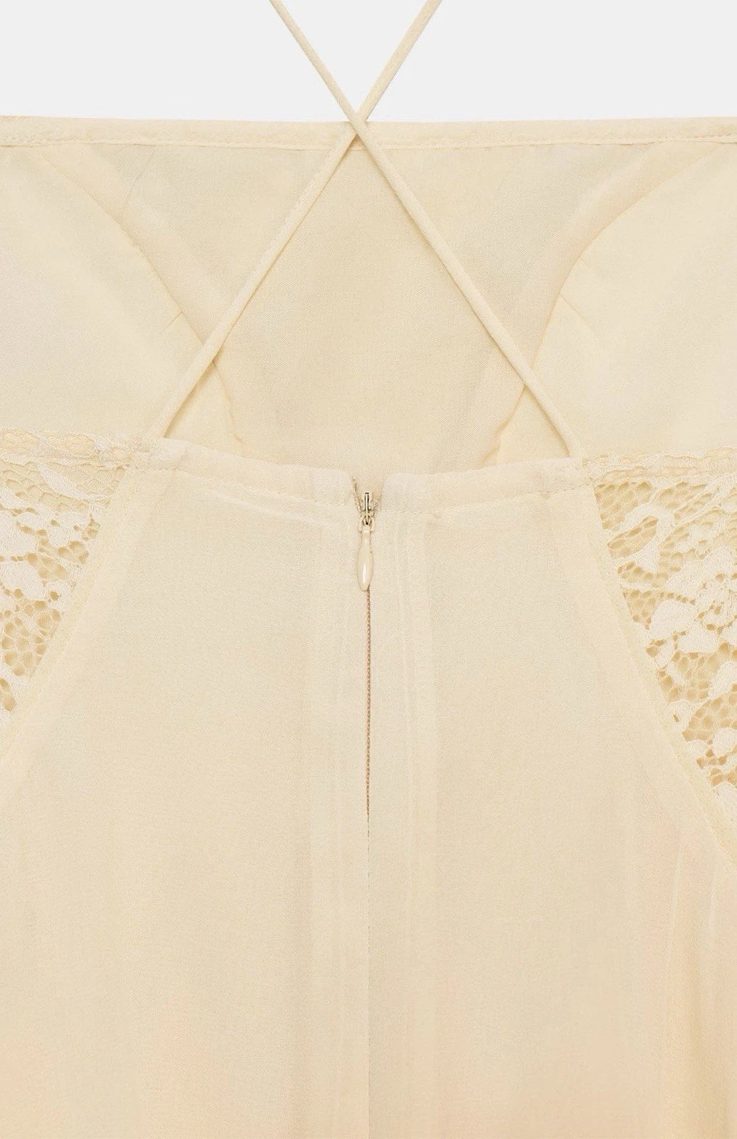 ZARA Women’s Cream Lace Lined Fit & Flare Sweetheart Dress Zip Straps Size S M