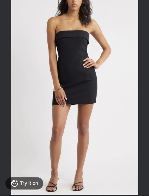ZARA Black Strapless Bandeau Mini Dress Bodycon Fitted Size M