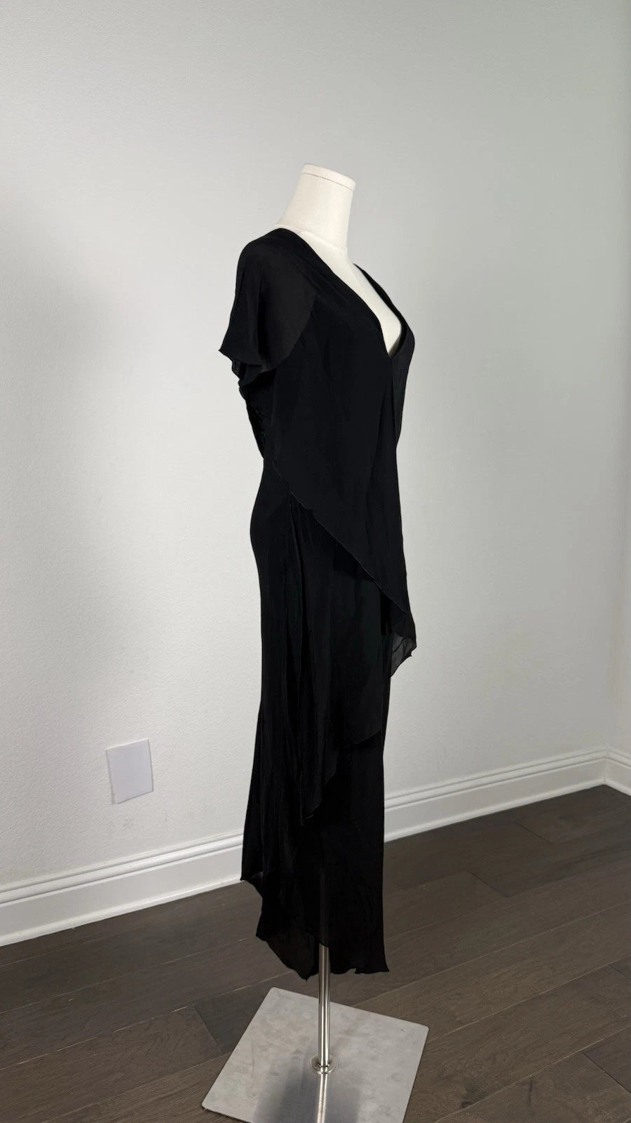 ZARA Black Chiffon One Shoulder Ruffle Asymmetrical Maxi Dress Size S