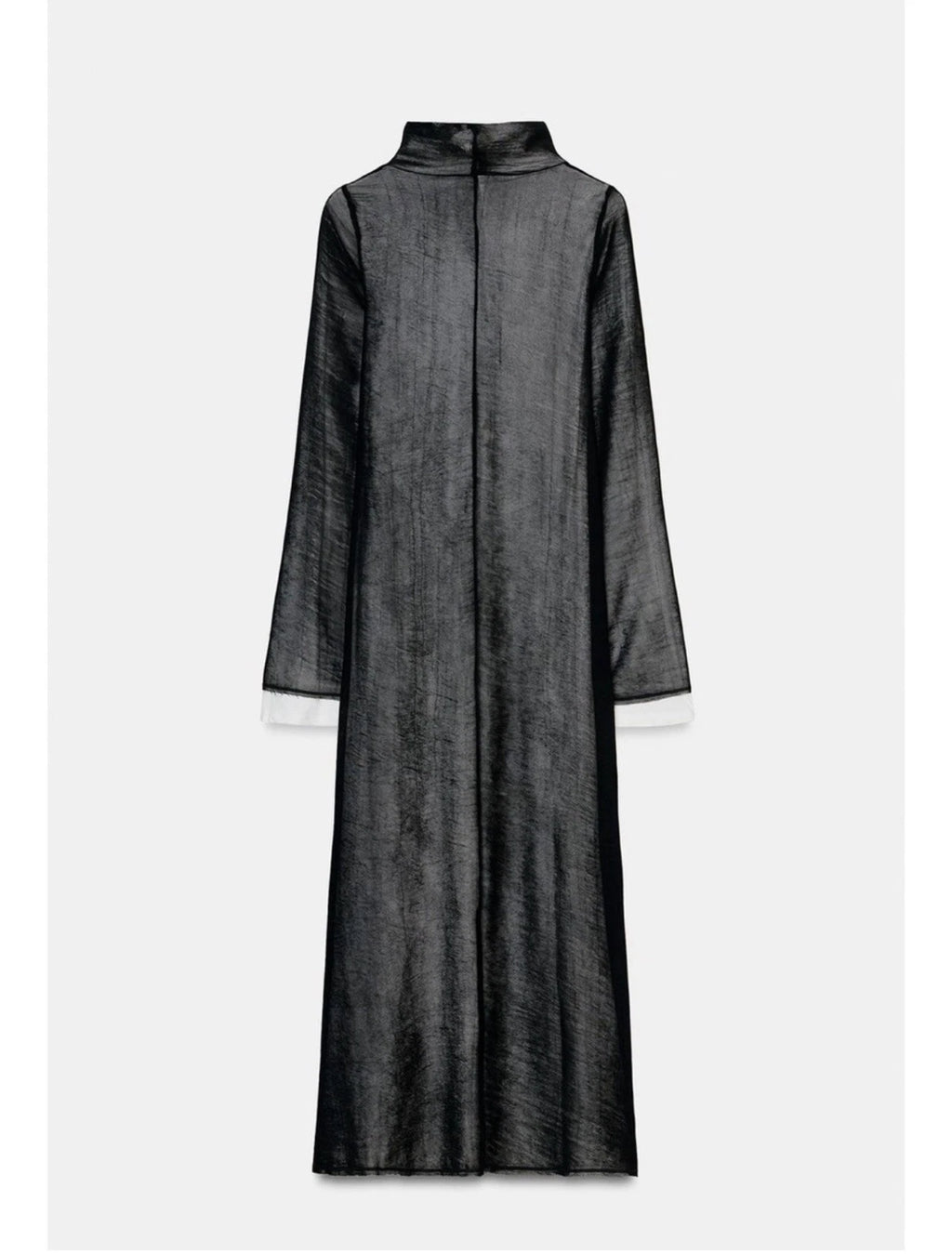 ZARA Black Turtleneck Sheer Lined Maxi Dress Bell Sleeve Size S 2298/001/064