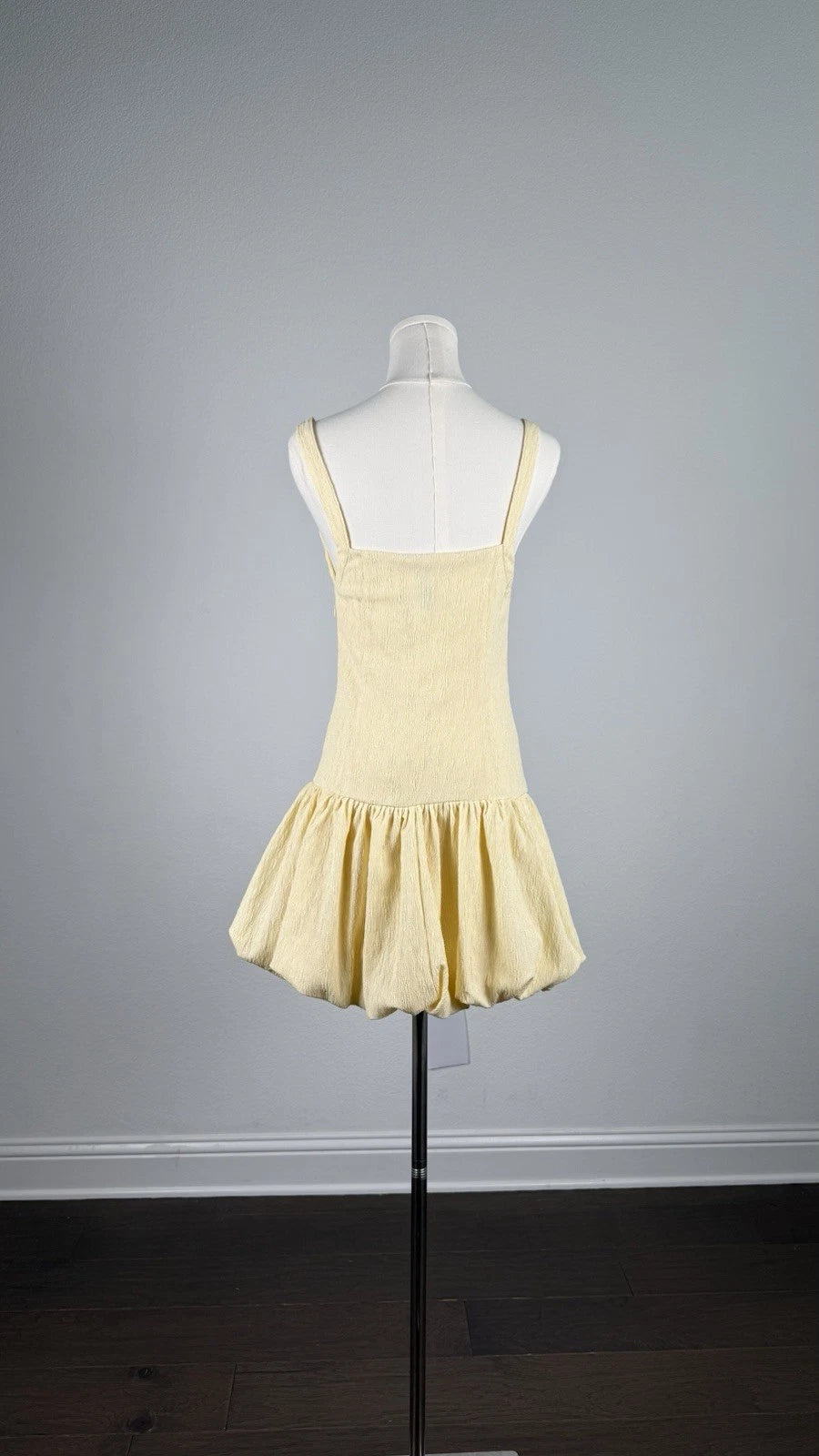 ZARA Yellow Crinkle Textured Cut-Out Square Neck Lined Mini Dress Size S