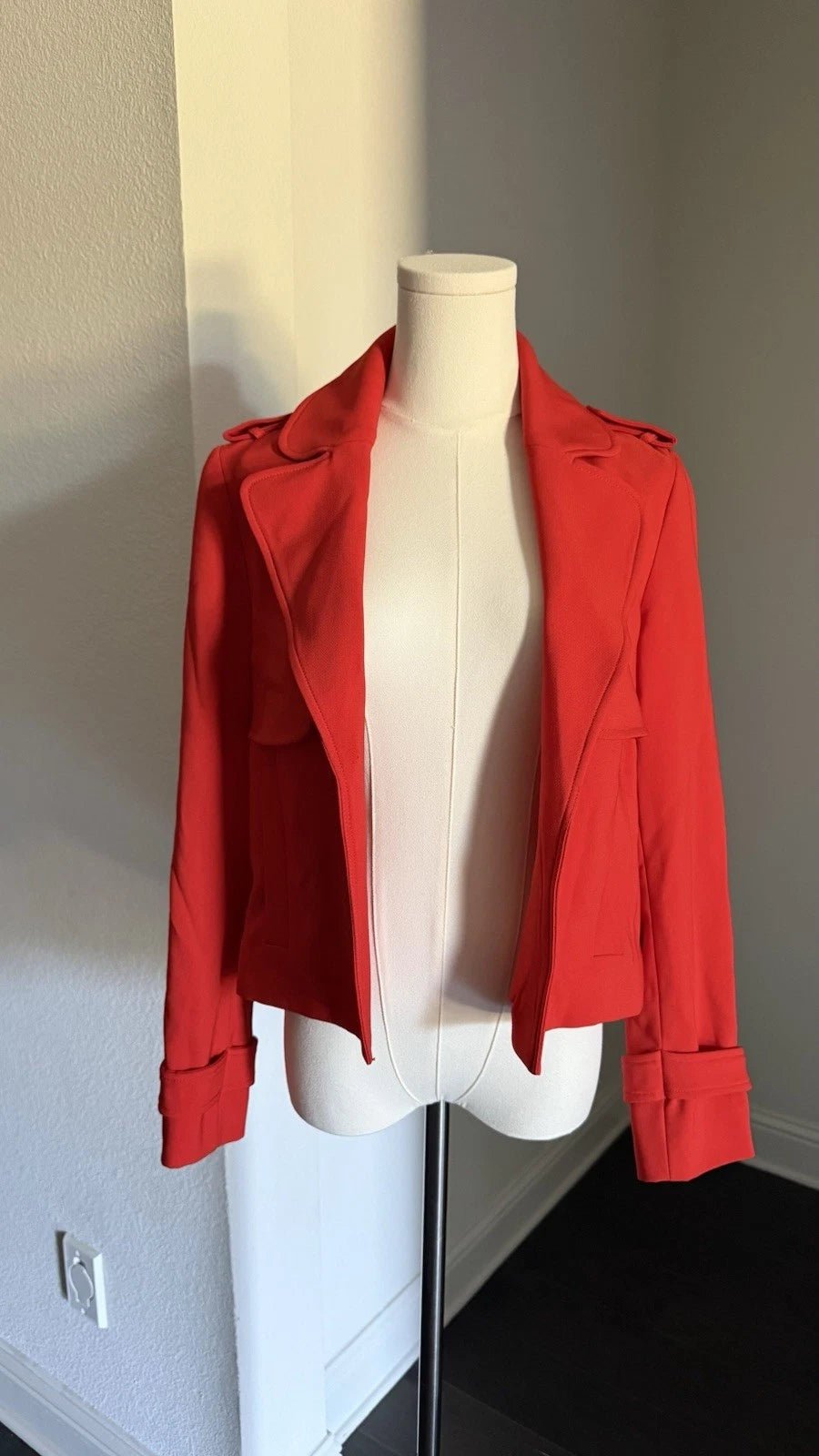 ZARA Basic Women’s Red Cropped Trench Jacket Size XS Moto Style 2347/295/679