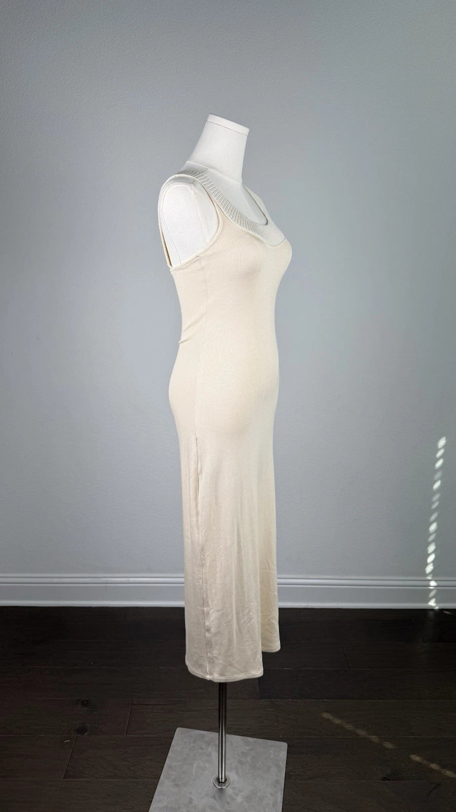 ZARA Ribbed Knit Tank Maxi Dress Beige Stretch Sleeveless Size S 4174/062/712