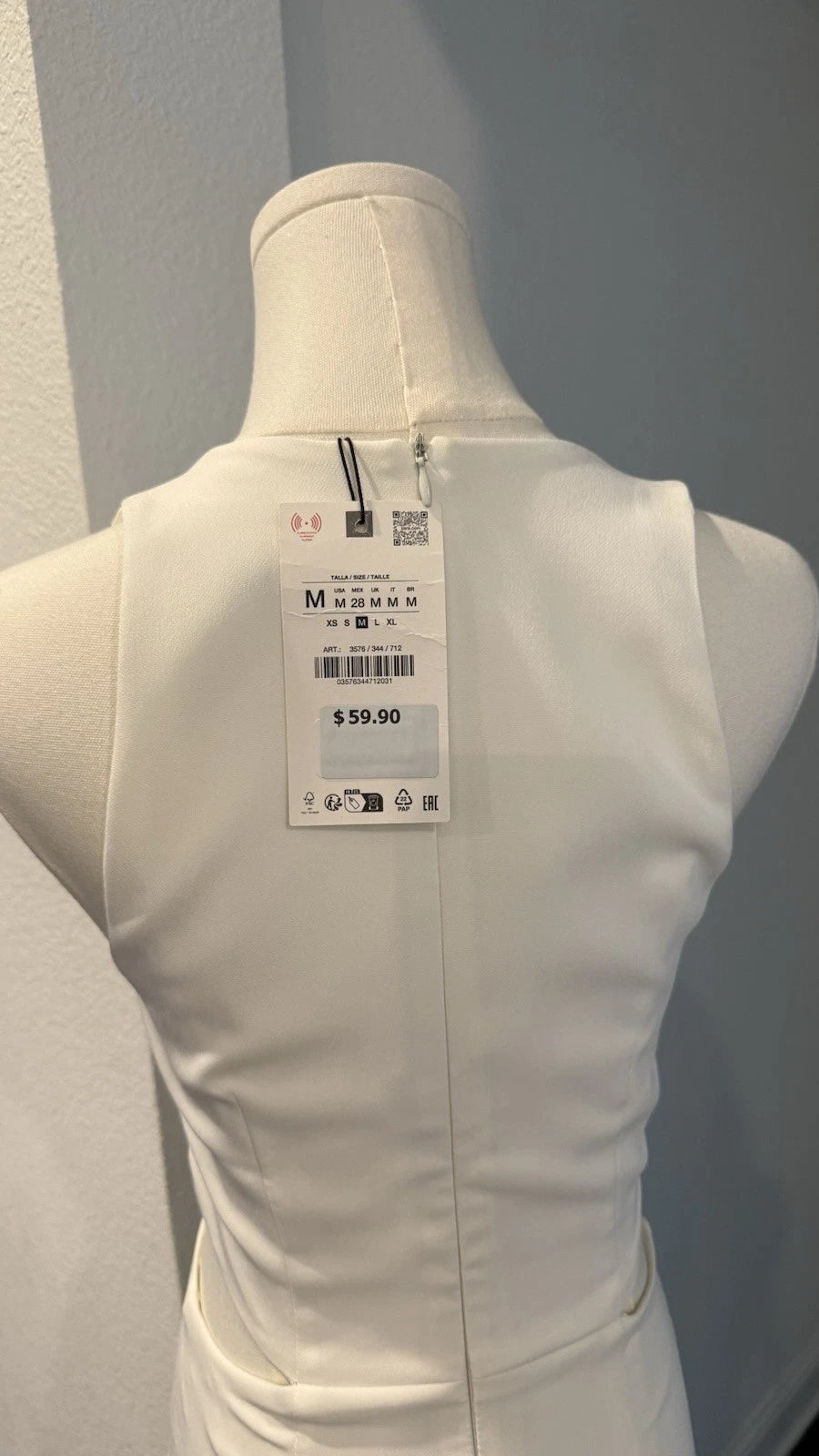 ZARA Cut Out Mini Dress Ecru White Gold Hardware Size M NWT