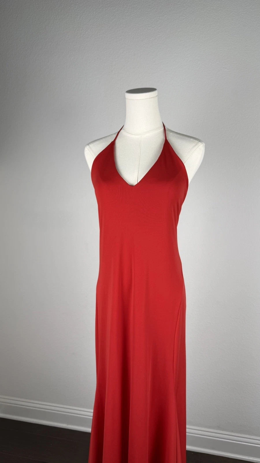 ZARA Red Halter Maxi Dress Size S Strappy Open Back V-Neck Long Dress