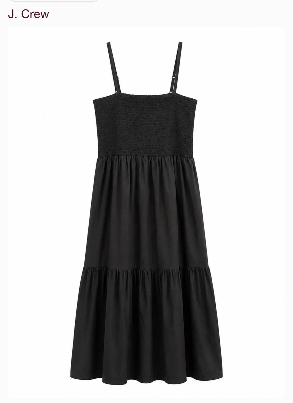 J.Crew Black Smocked Tiered Midi Dress Size M Spaghetti Strap AY145