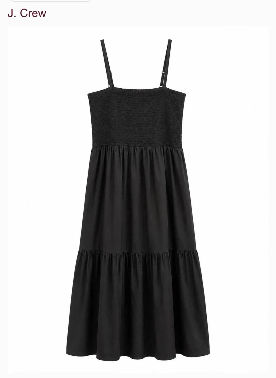 J.Crew Black Smocked Tiered Midi Dress Size M Spaghetti Strap AY145
