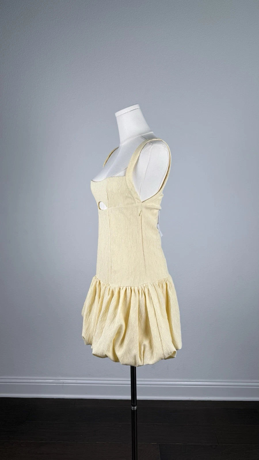 ZARA Yellow Crinkle Textured Cut-Out Square Neck Lined Mini Dress Size S